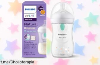 Biberón Philips Avent Natural Response 260 ml con estampado de oso, ¡super chollo que evita goteos y cuida a tu bebé como el pecho de mamá! No te lo pierdas, aprovecha esta oferta única.
