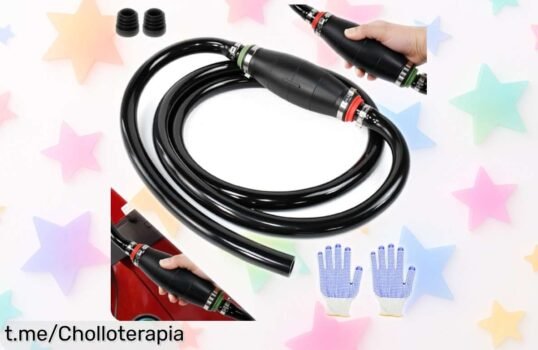 Bomba manual de combustible súper resistente con 2 mangueras, guantes y tapones ¡oferta a precio de ganga que vuela! No te quedes sin la tuya y siente la tranquilidad al abastecerte.