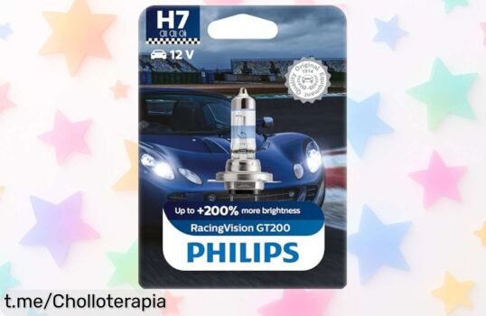 Bombilla halógena Philips RacingVision GT200 H7: luz súper potente a precios de risa para que conduzcas seguro y veas hasta 80 metros ¡Aprovecha este chollazo antes de que desaparezca!