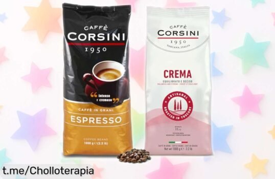 Café en grano Caffè Corsini 2x1kg con tueste cremoso y aroma intenso, oferta increíble que hará vibrar tus sentidos a un precio de locura. ¡Consíguelo antes que se agote!