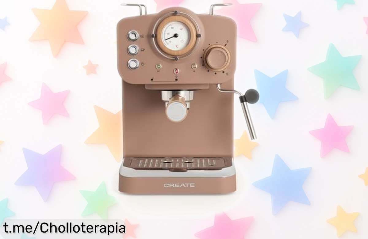 Cafetera express CREATE/THERA RETRO con diseño chulo de madera y vaporizador, ¡caída de precio increíble! No te quedes sin la tuya y disfruta momentos especiales.