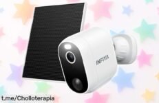 Cámara de vigilancia exterior INFIYA con batería y panel solar, imagen 2K a un precio de risa; protege tu hogar sin líos y siente la tranquilidad que mereces.