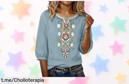 Camiseta de mujer con cuello en V y mangas 3/4 que te hará lucir espectacular y a un precio de risa: ¡renueva tu armario antes de que se agote este chollo!