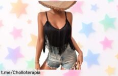 Camiseta de tirantes boho con flecos y cuello en V para mujer a precio locura, ¡Muévete ya o te quedas sin la tuya!