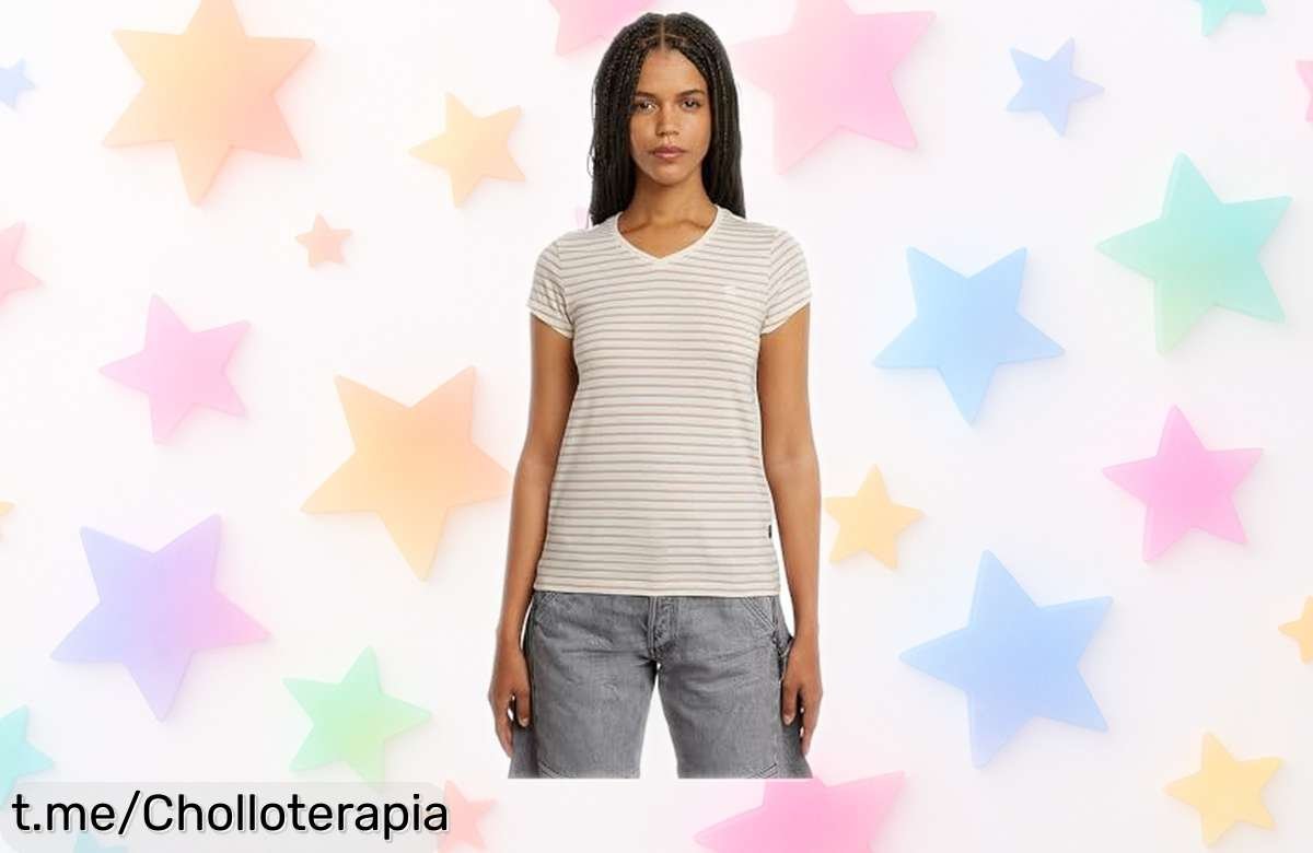 Camiseta slim con cuello en V de G Star, estilo único y bordado espectacular a precio brutal. ¡No te quedes sin la tuya, viene volando!