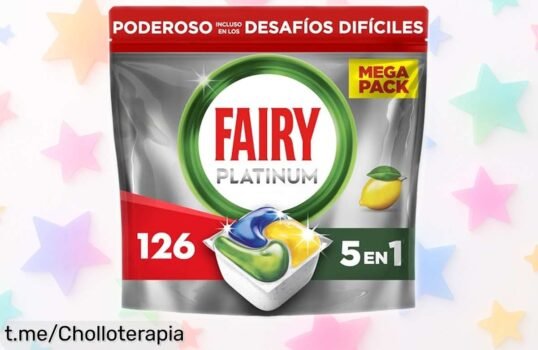 Cápsulas Fairy Platinum Limón para lavavajillas en pack de 126 unidades a precio loco, ¡adiós grasa y hola frescura! No te quedes sin ellas, aprovecha este ofertón ya.