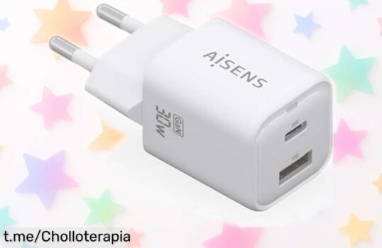 Cargador rápido 30W de AISENS con tecnología GaN para dos dispositivos, ¡Ofertón que se agota! La velocidad y seguridad que necesitas ahora a un precio loco.