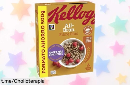 Cereales All Bran Fibre Plus de Kellogg’s en pack de 500g a precio loco: potencia tu digestión y cuídate sin cafeína. ¡No te lo pierdas y mejora tus mañanas ya!