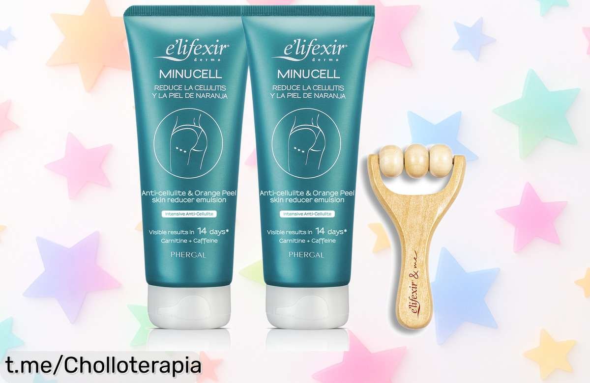 Combo perfecto: Pack doble de crema anticelulítica Elifexir Minucell con rodillo para reafirmar e hidratar, ¡ahora a precio loco! No te lo pierdas, dispara tu confianza y luce radiante.
