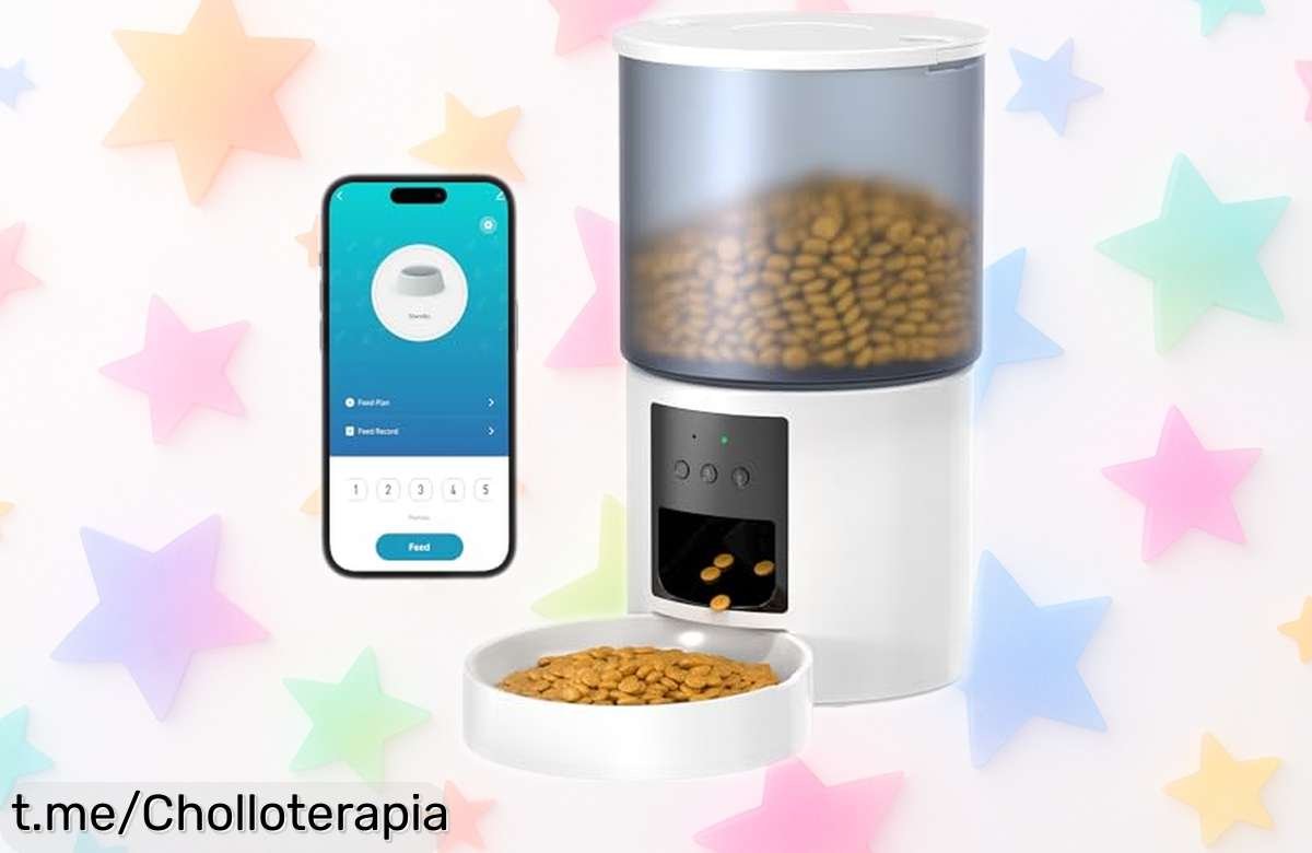Comedero automático para gatos y perros con app, ¡precio loco que vuela! Registra tu voz y alimenta a tu peludo sin preocuparte. Aprovecha esta oferta antes de que se acabe.