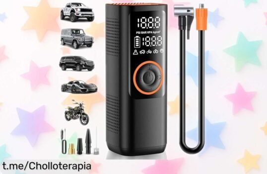 Compresor de aire portátil con pantalla digital y luces LED a precio de risa, ideal para coche, moto y bici. ¡No te quedes sin el tuyo antes de que se agote!
