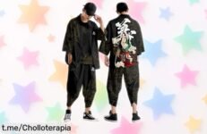 Conjunto de kimono para hombre con estampado japonés y pantalones harem sueltos; ¡aplica el cupón y aprovecha este super chollo que vuela rápido!
