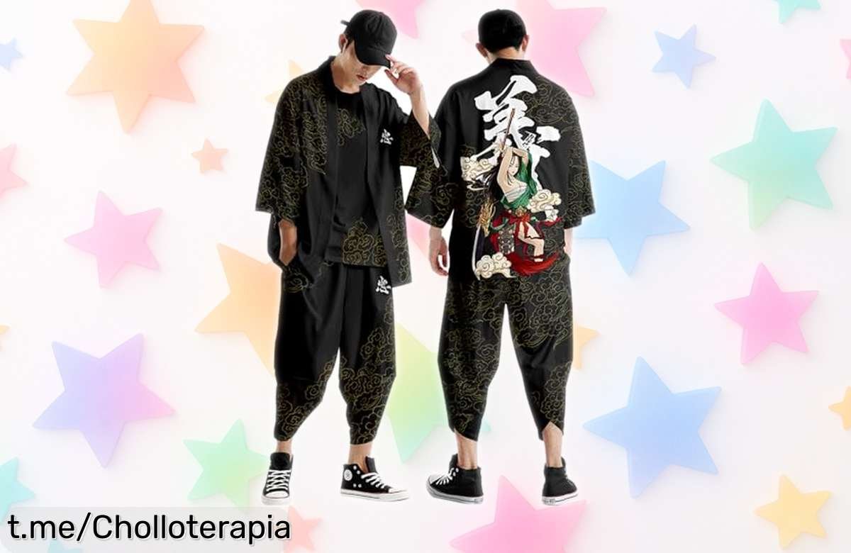 Conjunto de kimono para hombre con estampado japonés y pantalones harem sueltos; ¡aplica el cupón y aprovecha este super chollo que vuela rápido!