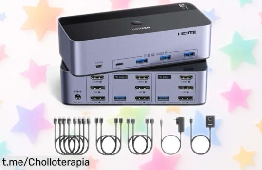Conmutador KVM UGREEN Switch HDMI+DP 2.0 para conectar 2 PCs a 3 pantallas en asombroso 8K, ¡aprovéchalo ya y eleva tu productividad como nunca!