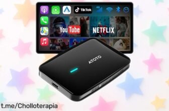Convierte tu coche en un cine con el adaptador CarPlay inalámbrico ATOTODIRECT CB4A y disfruta de Netflix y más a un precio de escándalo solo por tiempo limitado. ¡No te quedes sin él!