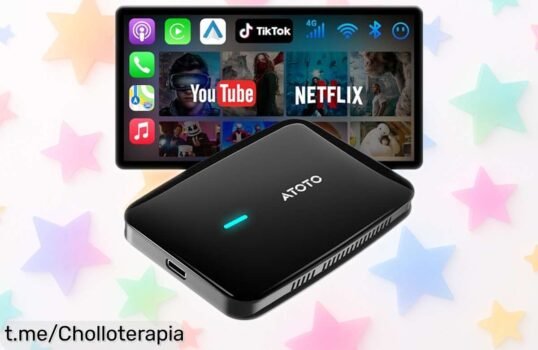 Convierte tu coche en un cine con el adaptador CarPlay inalámbrico ATOTODIRECT CB4A y disfruta de Netflix y más a un precio de escándalo solo por tiempo limitado. ¡No te quedes sin él!