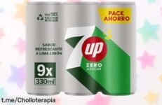 Delicioso pack de 9 latas de refresco 7 UP cero azúcar y calorías, ¡cazamos una caída de precio increíble! No te quedes sin el tuyo, que vuelan rápido.