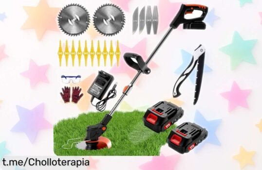 Desbrozadora eléctrica 3 en 1 Gompuy con batería potente y doble seguridad, ¡rebajada como nunca! No te quedes sin la tuya y dale a tu jardín el cuidado que se merece.