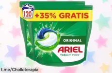 Descubre el increíble pack de 120 cápsulas Ariel Todo En 1, ¡una oferta loca para que tu ropa luzca impecable y huela fresquito! No te quedes sin ellas, hazlo ya.