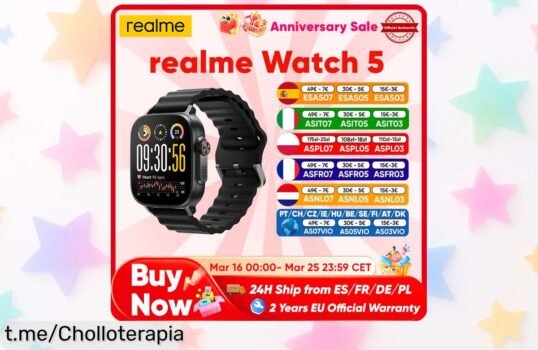 Descubre el increíble smartwatch realme Watch 5 con pantalla AMOLED y GPS, ¡su precio ha bajado de manera espectacular! No pierdas esta oportunidad que te hará sonreír.