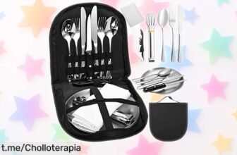Descubre el kit de 14 cubiertos para camping Vusddy, práctico y fácil de llevar: ¡no te pierdas esta oferta increíble que está a precio tirado!