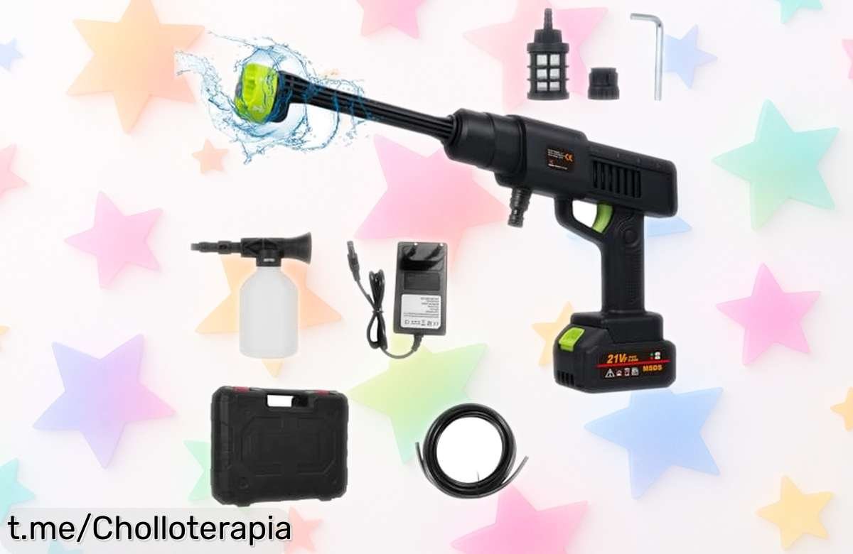 Descubre la potente pistola de agua a batería Shkalacar, ¡rebajada y lista para limpiar todo con su boquilla 6 en 1! No te quedes sin este ofertón que hará brillar tus cosas.