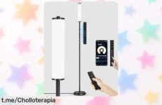 Deslumbrante lámpara de pie OUTON con control y app, cambia colores al ritmo de la música: ¡ofertón que te hará brillar en tu salón o zona gaming!