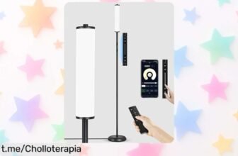 Deslumbrante lámpara de pie OUTON con control y app, cambia colores al ritmo de la música: ¡ofertón que te hará brillar en tu salón o zona gaming!