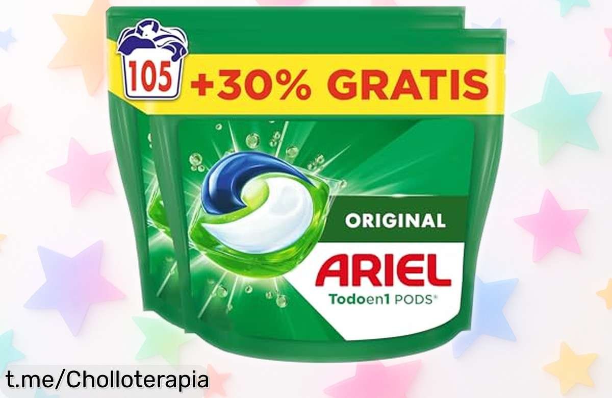 Detergente líquido Ariel en cápsulas con 105 uds a un precio locamente bajo, manchas fuera y olor increíble; no dejes pasar este ofertón que vuela por agotarse.
