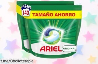 Detergente líquido en cápsulas Ariel Todo En 1: ¡Pack de 140 pods al mejor precio, quita manchas rebeldes y deja la ropa fresquita! No te quedes sin el tuyo, vuela esta oferta.