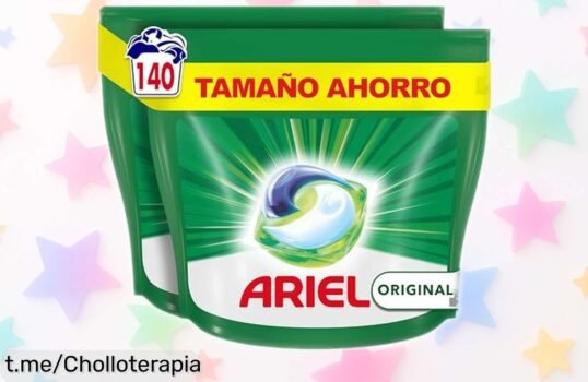 Detergente líquido en cápsulas Ariel Todo En 1: ¡Pack de 140 pods al mejor precio, quita manchas rebeldes y deja la ropa fresquita! No te quedes sin el tuyo, vuela esta oferta.