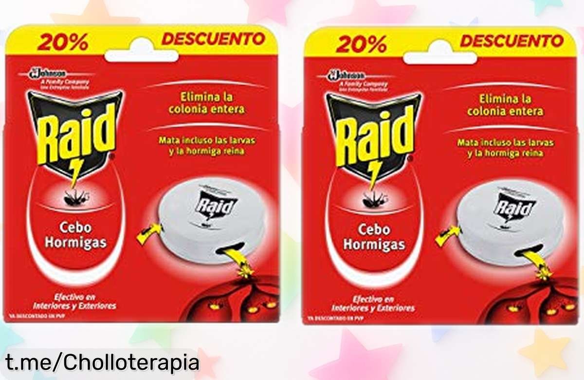 Elimina hormigas de tu hogar con las trampas Raid: pack de 2 a precio loco, adiós invasiones y disfruta sin preocupaciones por semanas inolvidables.