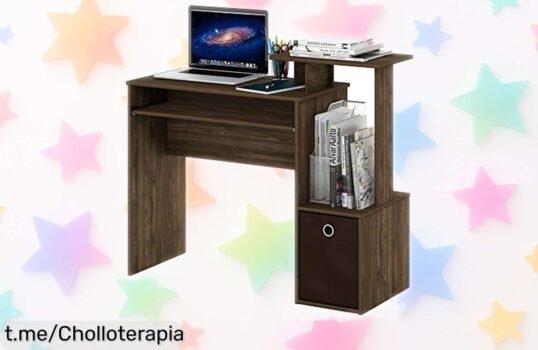 Escritorio compacto Furinno Marrone que ahorra espacio y resiste todo, ¡aprovéchalo ya antes de que se agote este ofertón increíble!