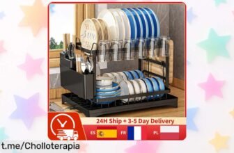 Escurridor de platos de 2 niveles con bandeja y espacio para cubiertos a precio increíble, ¡no lo dejarás escapar! Dale un toque ordenado a tu cocina antes que se agote.