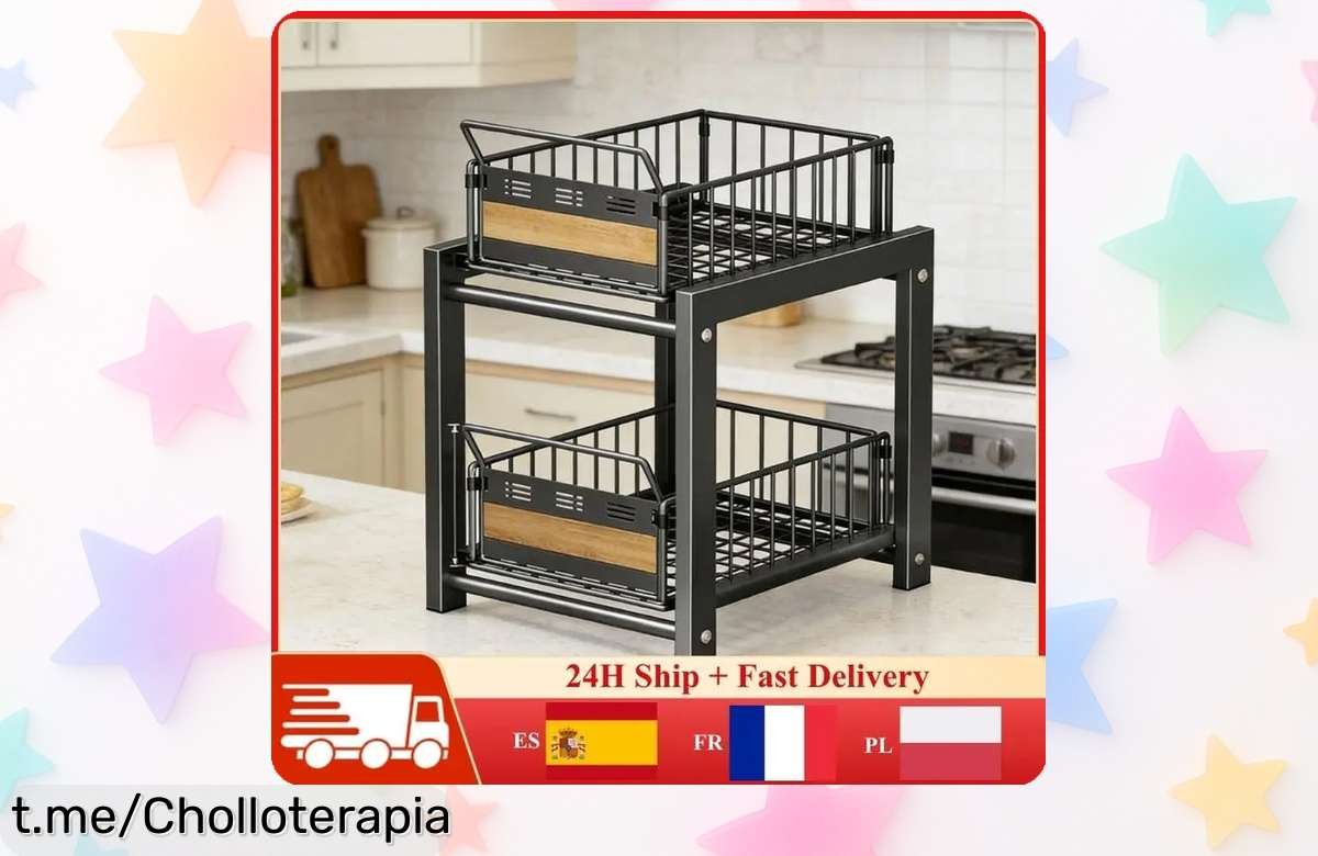 Estante de cocina de 2 niveles con cajones extraíbles a precio de escándalo, ¡pon orden en tu hogar y llévatelo antes que se agoten!