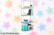 Estantería multipropósito de 5 niveles Furinno, un chollo moderno con diseño seguro que aguanta hasta 20 libras por balda. ¡No te quedes sin la tuya y renueva tu espacio hoy!