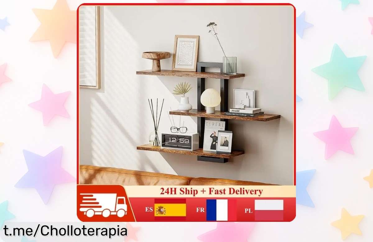 Estantes flotantes de pared con marco metálico a un precio de escándalo que vuela: dale ese toque rústico que necesitas ¡y transforma tu hogar hoy!