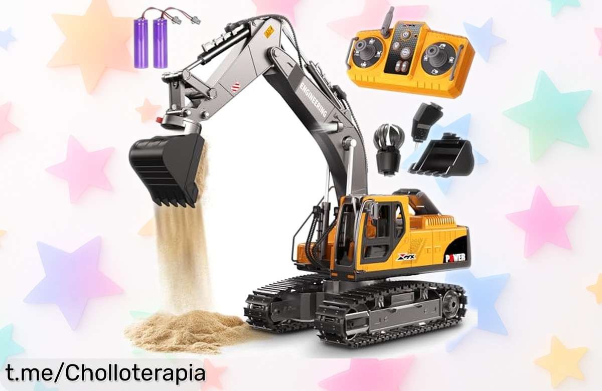 Excavadora de juguete RC 3 en 1 con luz y sonido, ¡oferta a precio de escándalo que hará volar la imaginación de los peques! No te quedes sin ella, corre que se acaba.