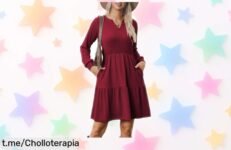 Impactante vestido de punto Zeagoo con escote en V y bolsillos, ¡un ofertón que no te puedes dejar escapar si quieres brillar sin complicarte!