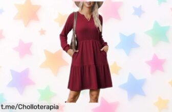 Impactante vestido de punto Zeagoo con escote en V y bolsillos, ¡un ofertón que no te puedes dejar escapar si quieres brillar sin complicarte!