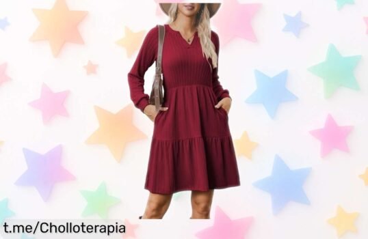 Impactante vestido de punto Zeagoo con escote en V y bolsillos, ¡un ofertón que no te puedes dejar escapar si quieres brillar sin complicarte!