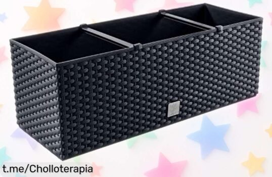 Impresionante jardinera rectangular de autorriego y diseño ratán a precio tirado; despierta tu pasión por las plantas ¡no esperes más, queda poco disponible!
