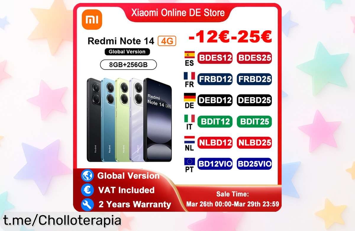 Increíble móvil Redmi Note 14 4G con pantalla AMOLED y cámara de 108MP, ¡ahora a precio de risa! No lo pienses más y hazte con el tuyo antes que se agoten.