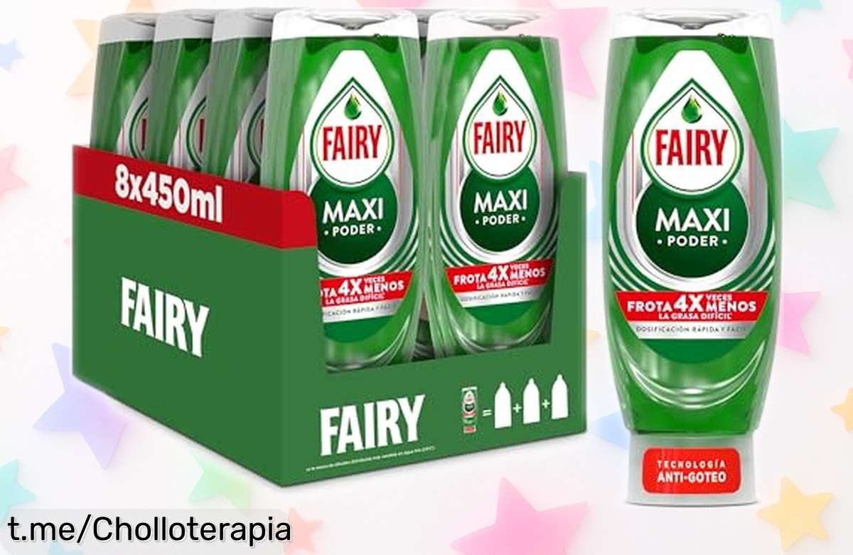 Increíble pack de 8 uds de Fairy Maxi Poder, el lavavajillas que elimina la grasa sin frotar y huele a fresquito; ¡rebajado tan brutal que vuela!
