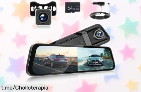 Increíble retrovisor con cámara y pantalla táctil de 9,66’’, ¡ofertón imperdible! Captura todo en HD, visión nocturna y memoria de 64 GB gratis. Corre antes que se agote esta ganga.