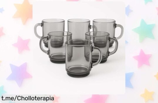 Increíble set de 6 tazas de cristal reforzado a precio ridículo, perfectas para disfrutar tu café o té en colores variados. ¡No te quedes sin las tuyas antes que vuelen!