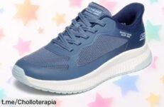 Increíbles zapatillas Skechers Bobs Squad 4 Staple Look que protegen tu talón y se limpian al instante, ¡ahora a un precio que te hará sonreír!