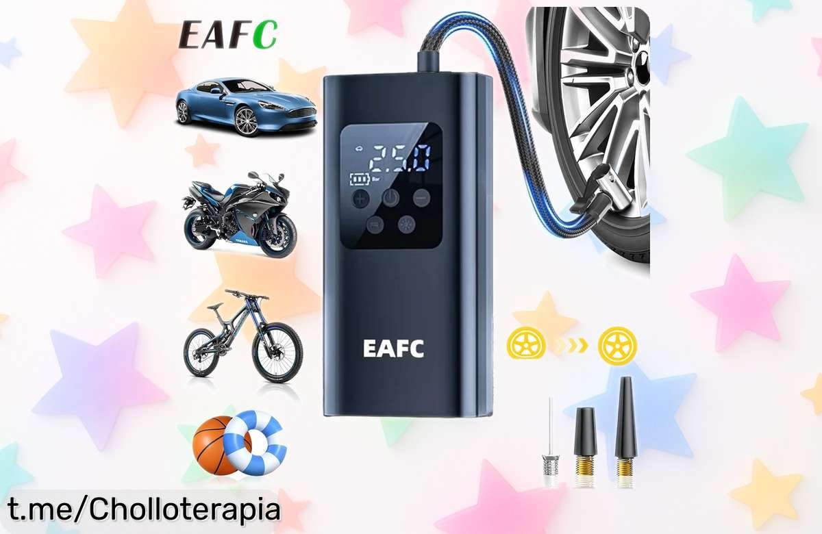 Inflador portátil inalámbrico para coche y bici: ¡descuento brutal y 150PSI de potencia! Ten tus neumáticos siempre listos sin complicaciones. No dejes pasar esta oportunidad única.