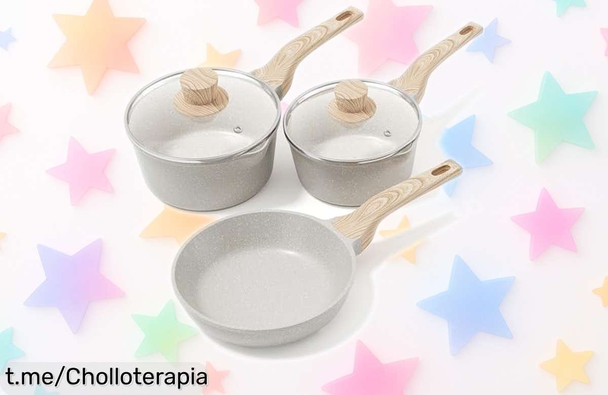 Juego de sartenes antiadherentes RIOVARM con tapa para renovar tu cocina a un precio loco, ¡aprovéchalo antes de que se acaben!