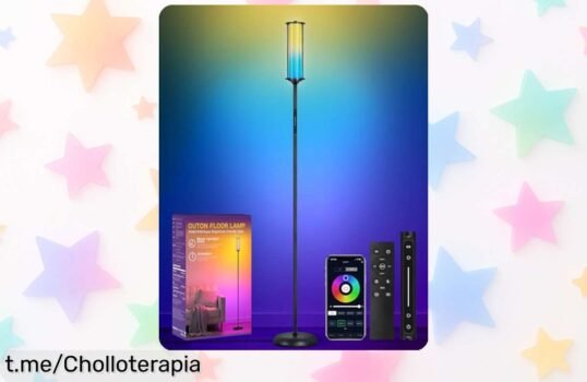 Lámpara de pie OUTON con 16 millones de colores y control por app a un precio que asombra, ilumina tus noches y llena tu hogar de magia ya mismo.